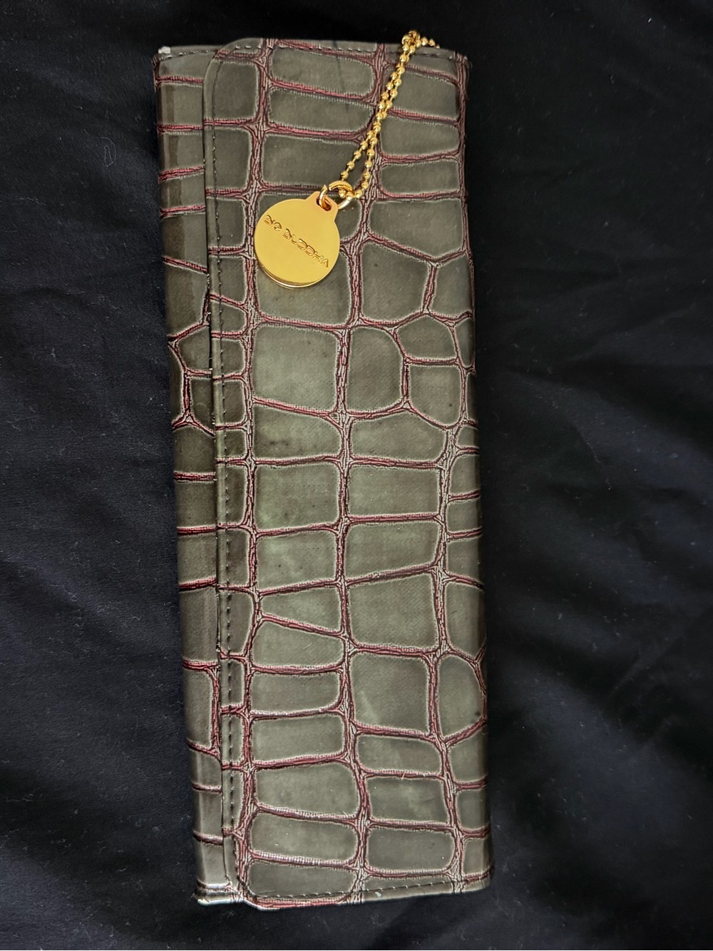 Buddha Crocodile Croco Faux Leather Reptile  Long Wallet Clutch Wallet Brown Red